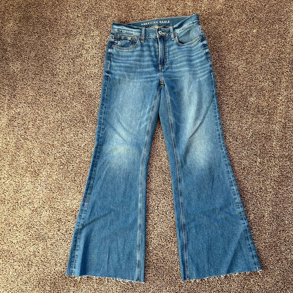 American Eagle Outfitters Women's Low Rise Baggy Flare Blue Jeans
